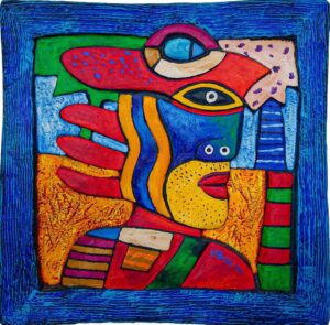 Wandbord Titel: - Yellow Beard of Vegas jaar 2000, exemplaar 450, het wandbord is vervaardigd uit acryl op hars , afmetingen 49 cm x 49 cm x 7 cm